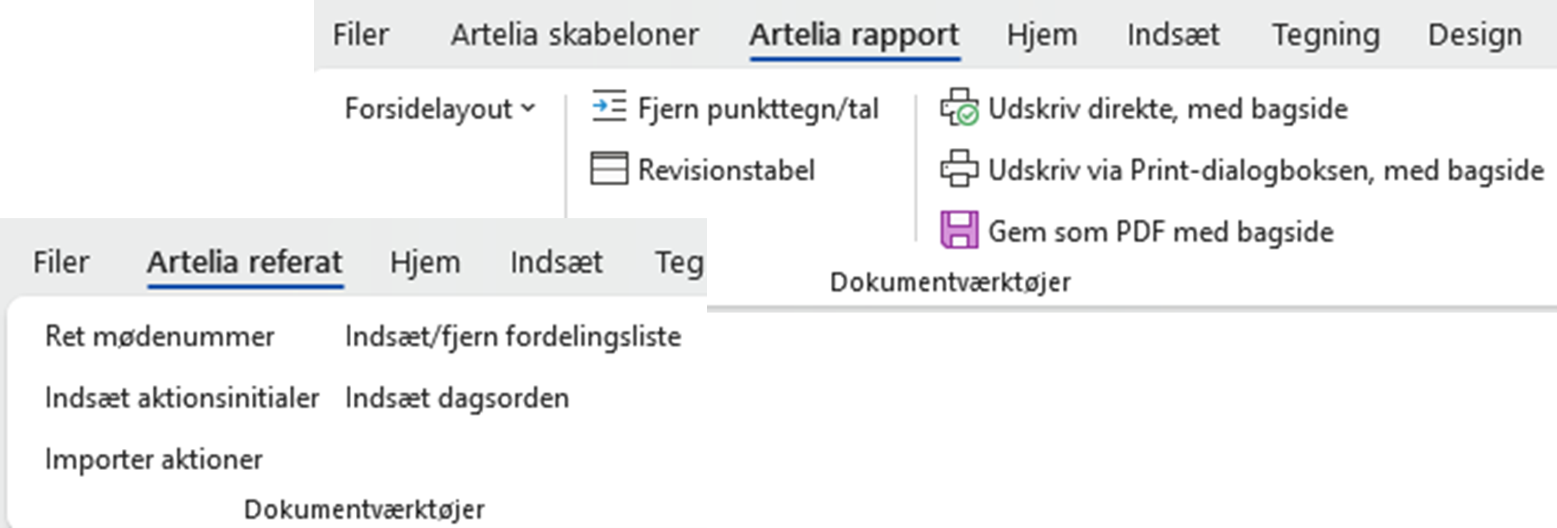 Screendump af skabelon til dokumentatvariationer
