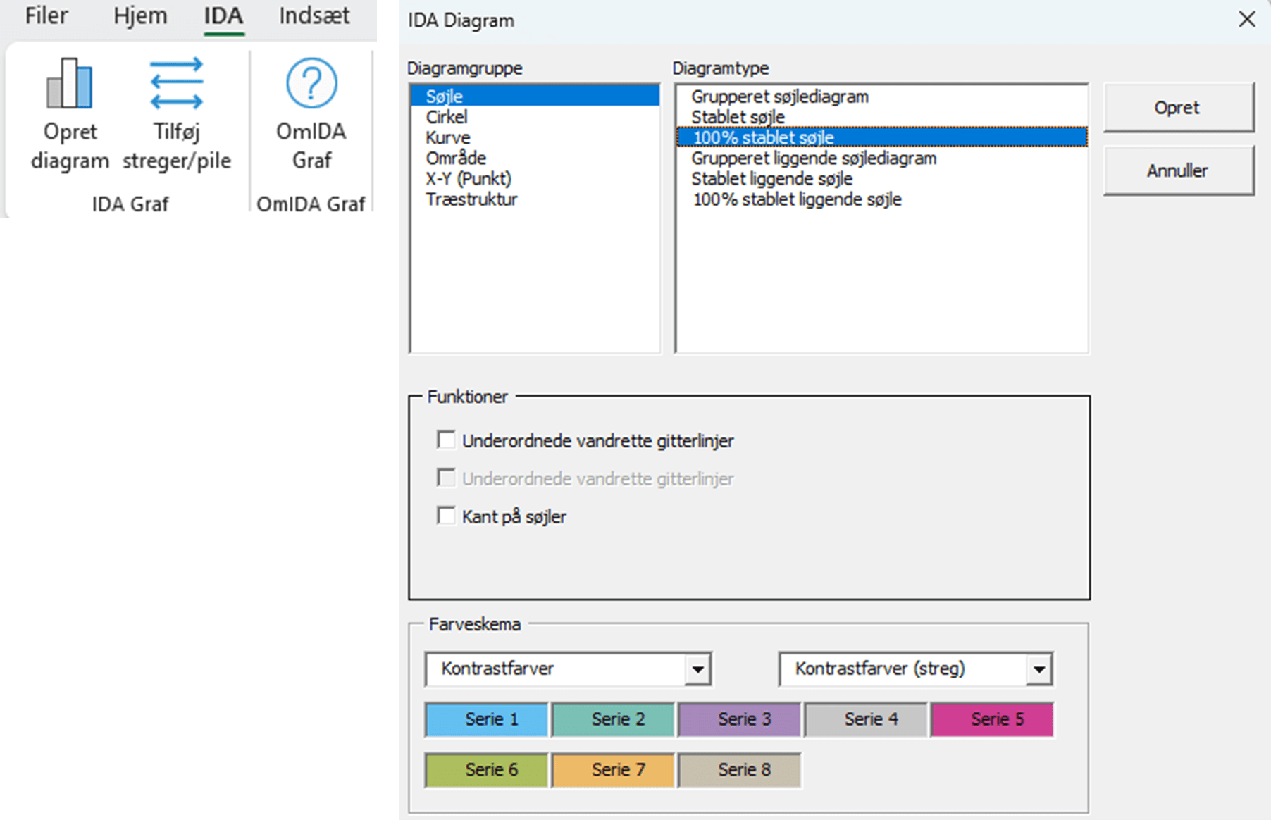 Kollage af skærmbilleder, der viser IDAs Excel add-in