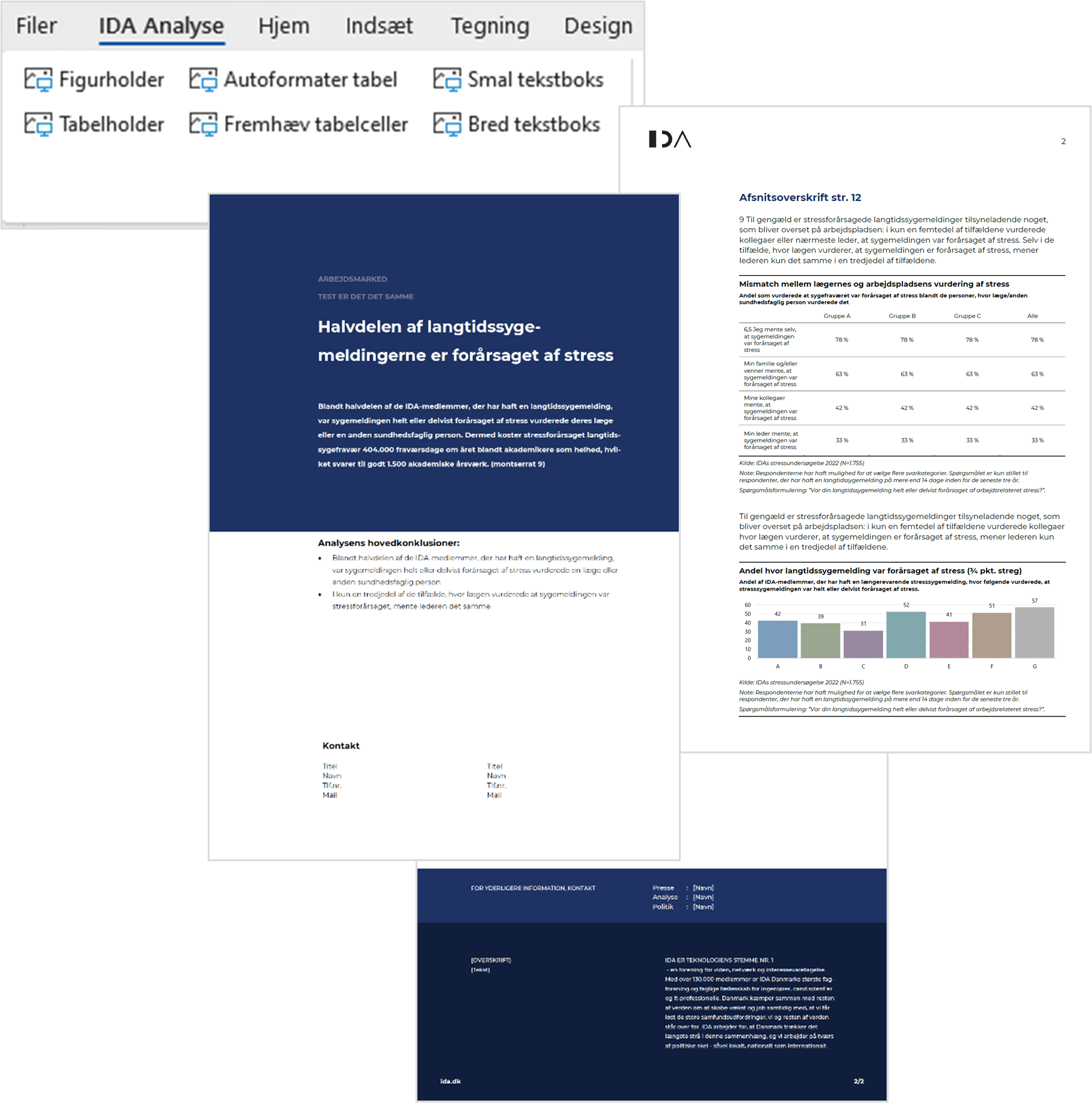 Kollage af skærmbilleder, der viser IDAs Analysedokumenter i Word