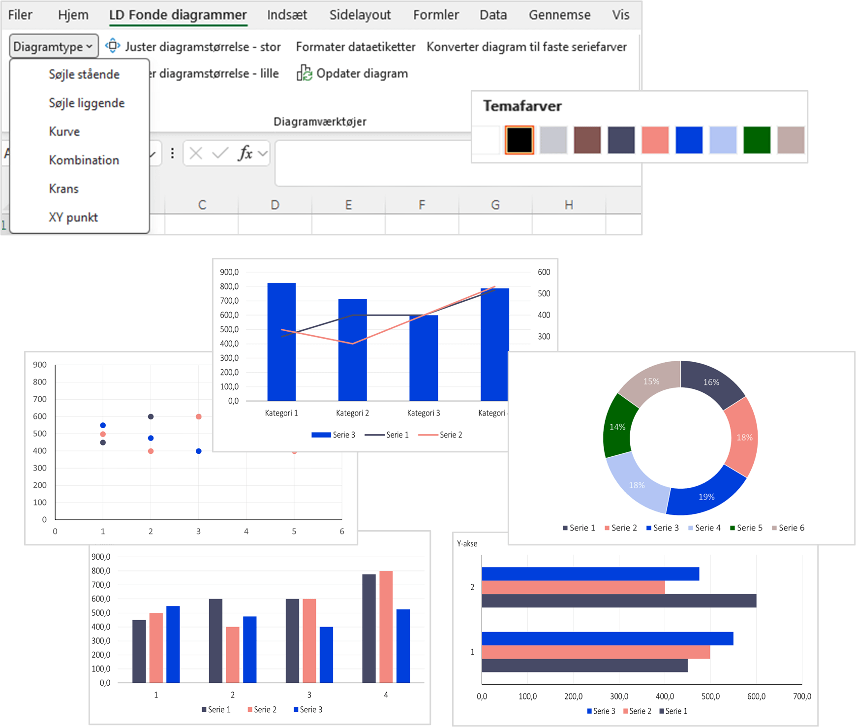 Kollage af skærmbilleder, der viser LD fondes Excel-løsning