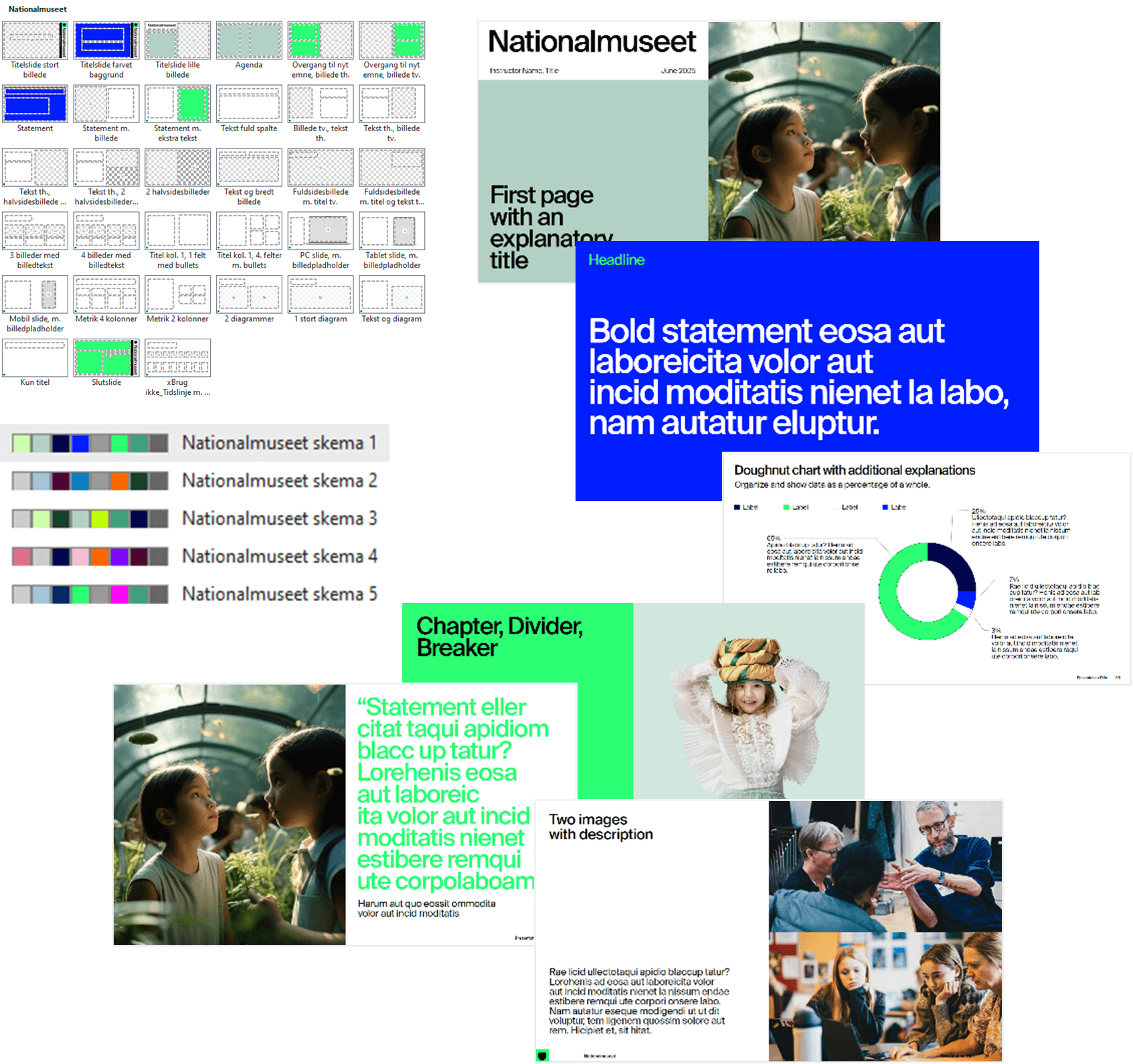 Kollage af Nationalmuseets powerpoint skabeloner