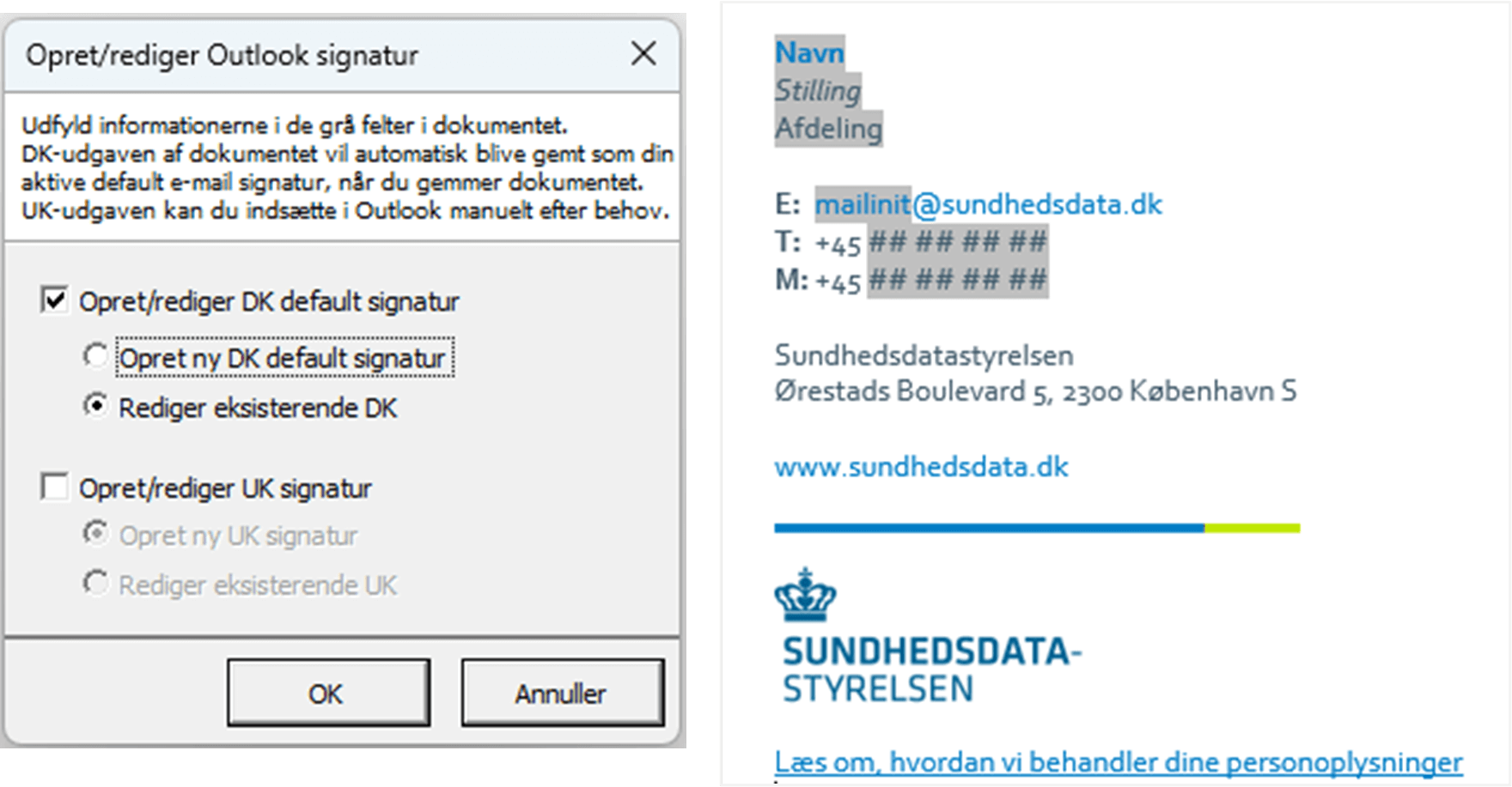 En kollage af skærmbilleder af Sundhedsdatastyrelsens skabeloner