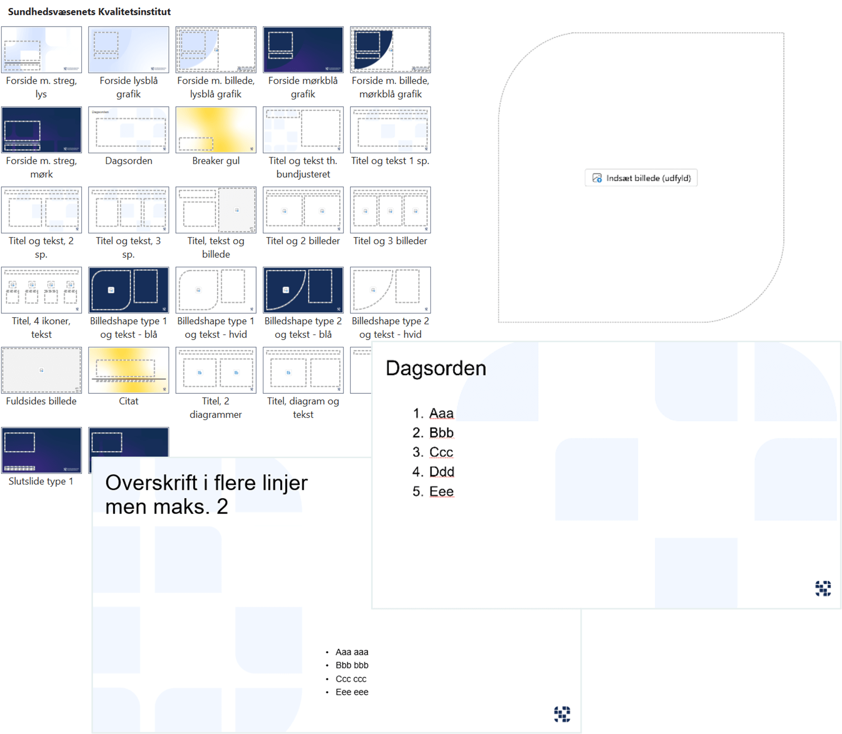 Grafisk fremstilling af Sundhedsvæsenets Kvalitetsinstituts powerpoint-skabeloner