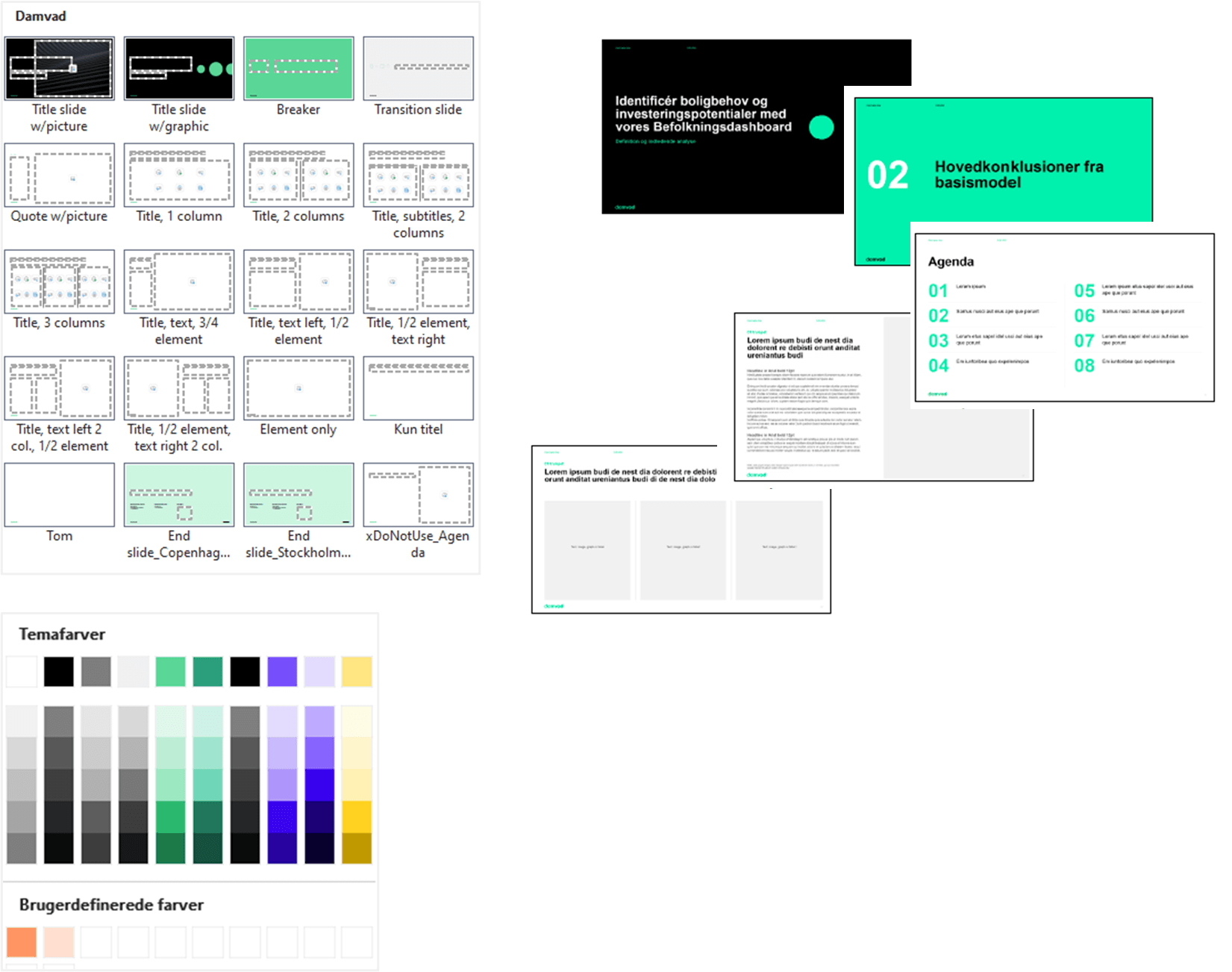 Grafisk fremstilling af Damvads powerpoint skabeloner