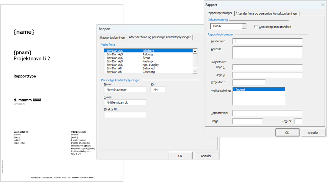 Screenshot af Envidan's wordskabelon