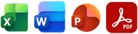 Excel, Word, PowerPoint og PDF-ikoner