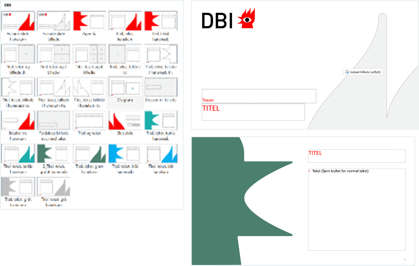 Grafisk fremstilling af powerpoint-skabelonerne til DBI