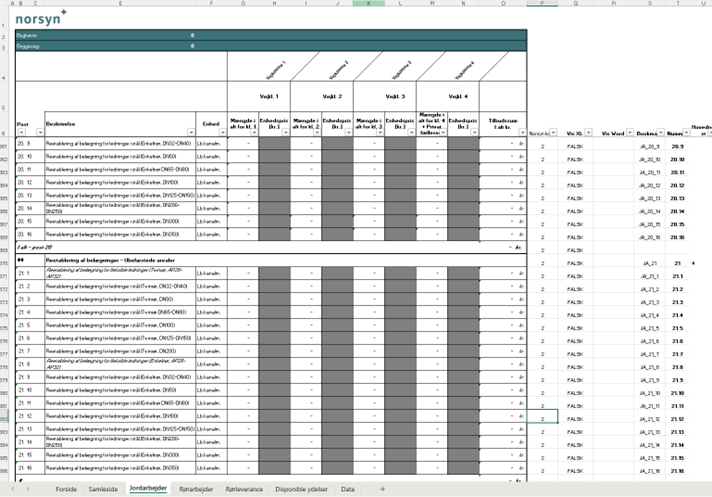 Tilbudsskabelon lavet til kunden i Excel