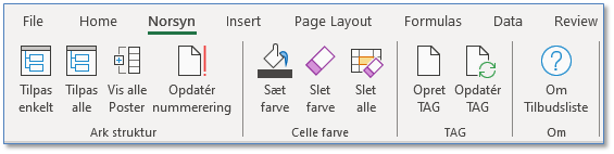 Excel båndet tilrettet til kunden