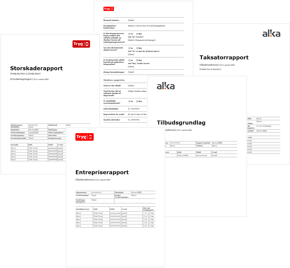 Wordskabeloner til rapporter vist i en grafisk fremstilling