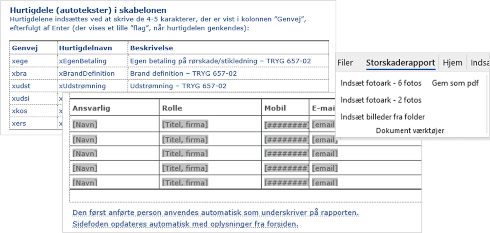 Grafisk fremstilling af Word-skabeloner med indbyggede feltkoder